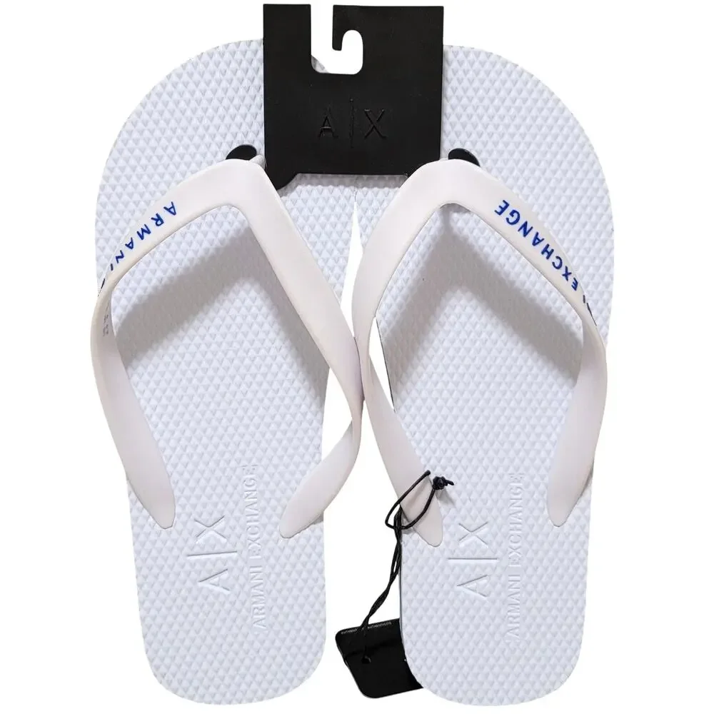 Armani Exchange Men Logo Flip Flop Sandals Size US 8 White Blue Colorblock